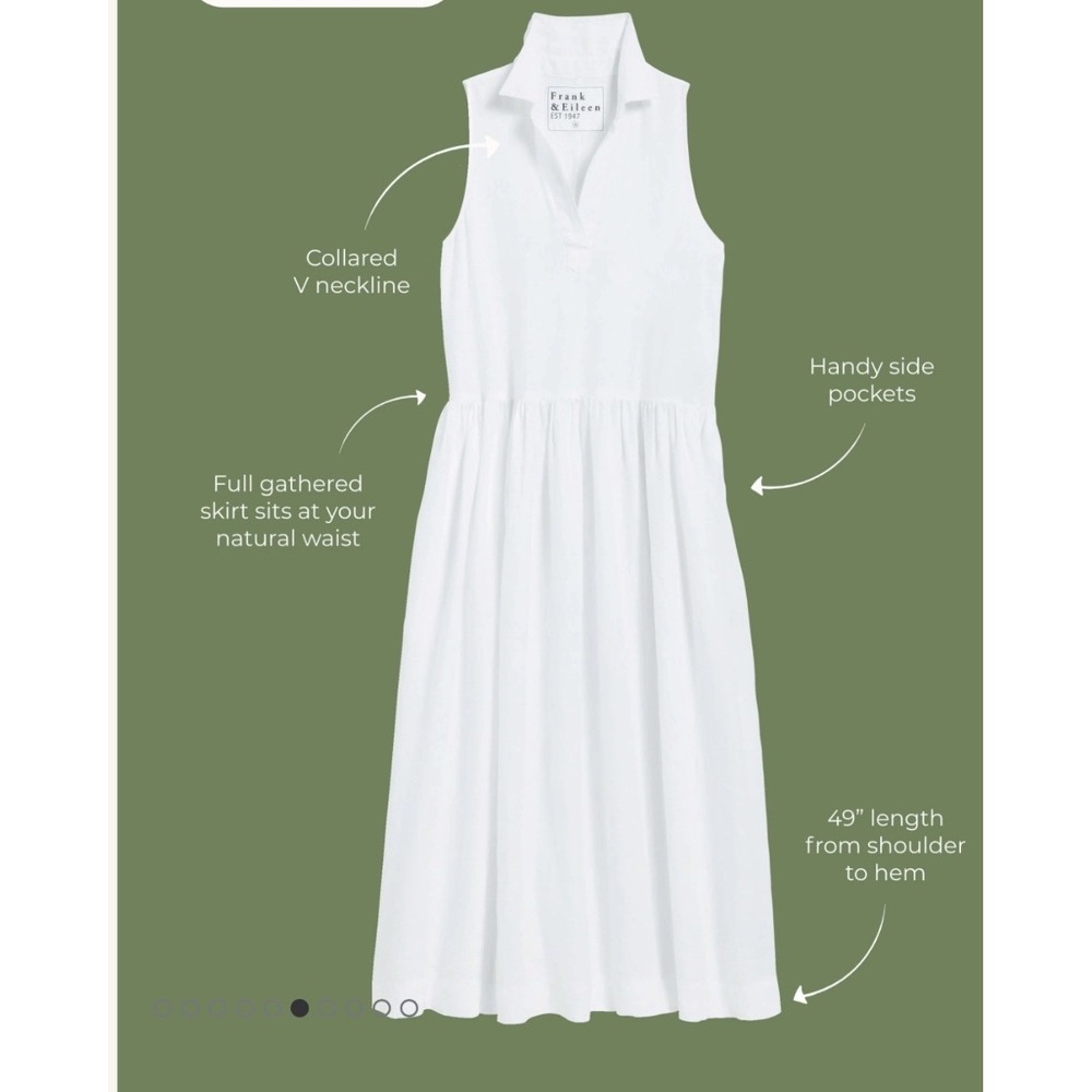 Frank & Eileen Daphne White Washed 100% Linen Sleeveless Drop Waist Midi Dress - Picture 4 of 8